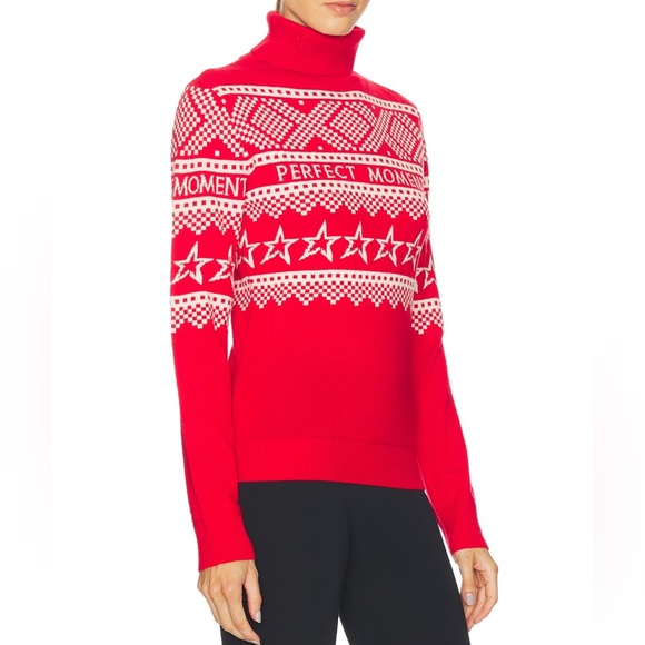 Perfect Moment Holiday Roll Neck Ski Sweater in Red and White - Picture 3 of 8